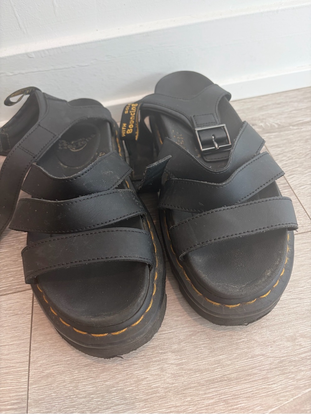 Dr. Martens Black Triple-Strap Platform Sandals
